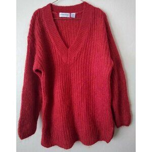 Jennifer Moore Womens Red Vintage Mohair Chunky Pullover V-Neck Sweater 10-12 M